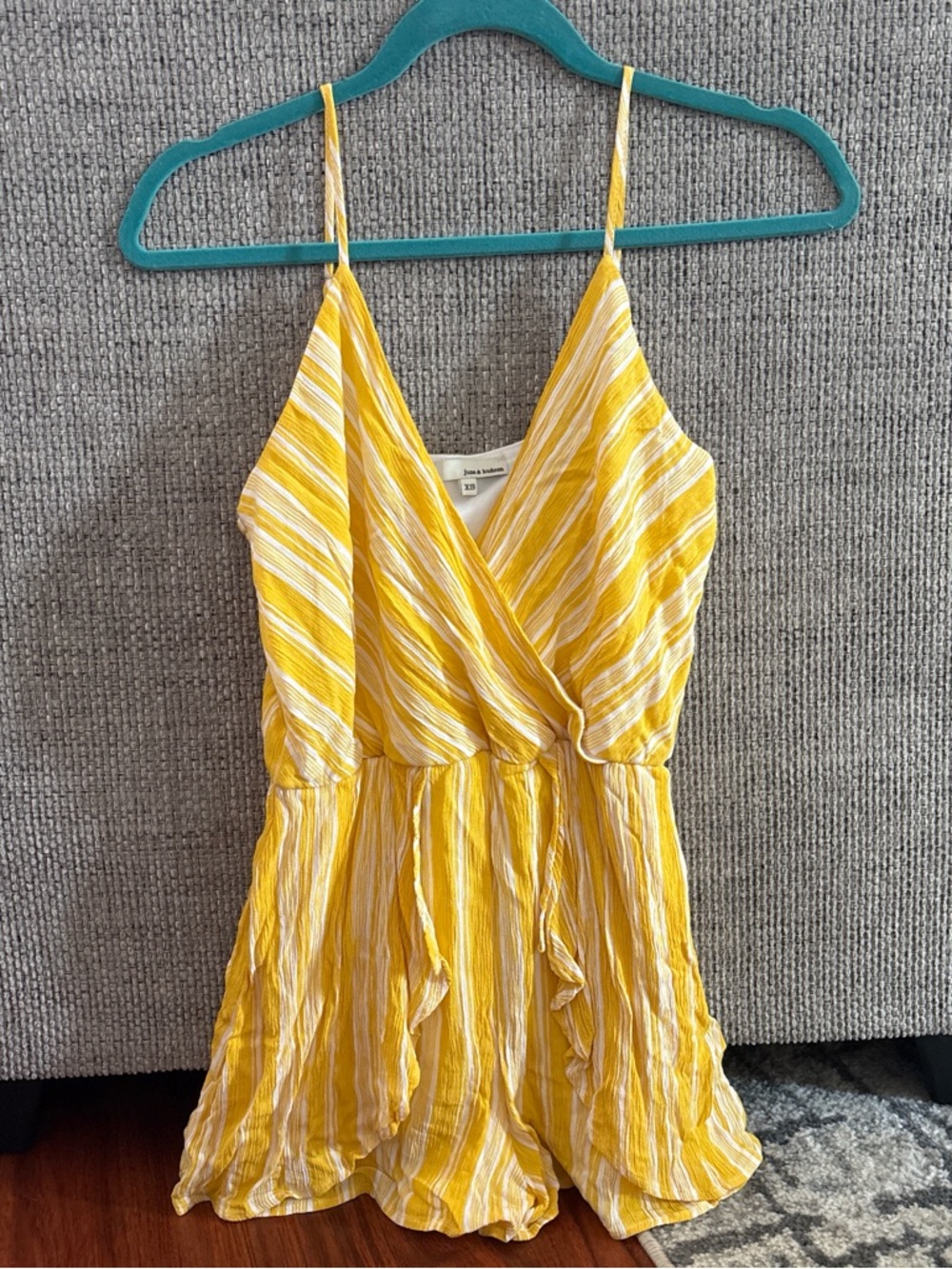 june & hudson Yellow and White Striped Wrap Romper